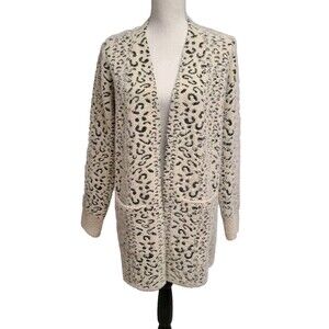 Evolution By Cyrus Leopard Print Fuzzy Open Cardigan Sweater Women's Size M VGUC